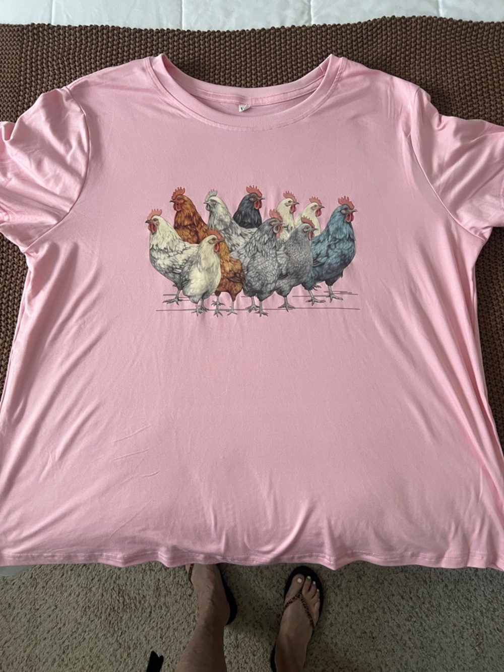Pink Chicken Graphic Tee with Hen Illustration